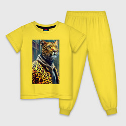 Пижама хлопковая детская Крутой леопард житель мегаполиса, цвет: желтый