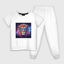 Пижама хлопковая детская Космический лев в очках, цвет: белый