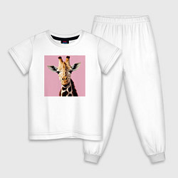 Пижама хлопковая детская Милый жирафик, цвет: белый