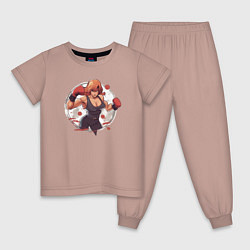Пижама хлопковая детская Бойцовская грация, цвет: пыльно-розовый