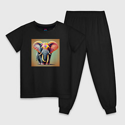Пижама хлопковая детская Слон красочный стиль, цвет: черный