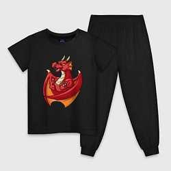 Пижама хлопковая детская Спортивный дракон, цвет: черный
