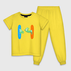 Пижама хлопковая детская Детский динозаврик пробирается в портал, цвет: желтый