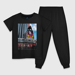 Пижама хлопковая детская MoMo - Токио, цвет: черный