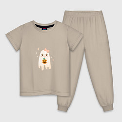 Пижама хлопковая детская Привидение-девочка с тыквой, цвет: миндальный
