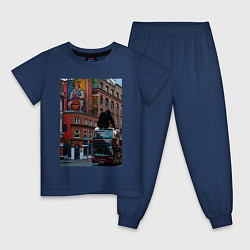 Пижама хлопковая детская MoMo - Лондон, цвет: тёмно-синий