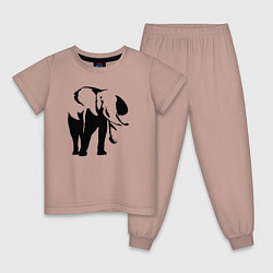 Пижама хлопковая детская Слон трафарет, цвет: пыльно-розовый