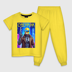 Пижама хлопковая детская Гомер Симпсон с пистолетом - киберпанк - нейросеть, цвет: желтый