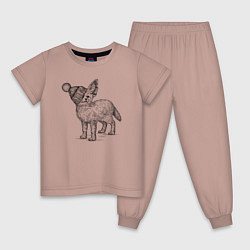 Пижама хлопковая детская Фенек в шапке, цвет: пыльно-розовый