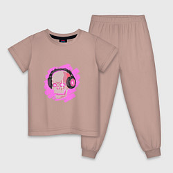 Пижама хлопковая детская Череп меломан, цвет: пыльно-розовый