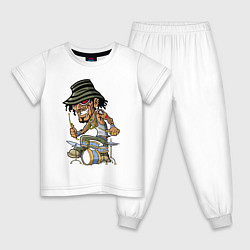 Пижама хлопковая детская Tatoo drummer, цвет: белый