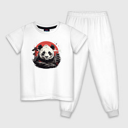 Пижама хлопковая детская Панда с красным солнцем, цвет: белый