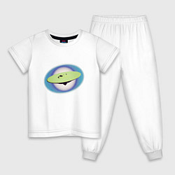 Пижама хлопковая детская НЛО в космосе, цвет: белый