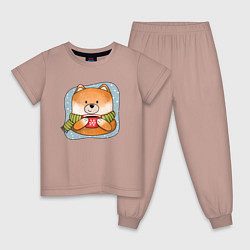 Пижама хлопковая детская Лис и кофе, цвет: пыльно-розовый