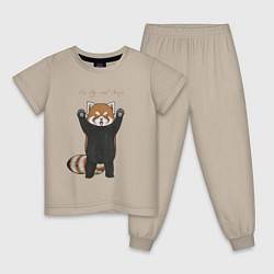 Пижама хлопковая детская Im big and scary красная панда, цвет: миндальный