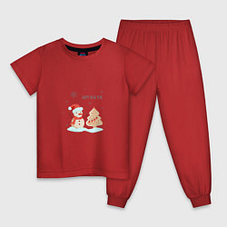 Пижама хлопковая детская Снеговик с имбирной ёлкой, цвет: красный