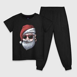 Пижама хлопковая детская Хипстер Санта, цвет: черный