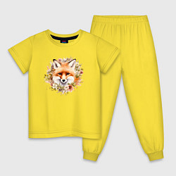 Пижама хлопковая детская Лиса в цветочном венке, цвет: желтый