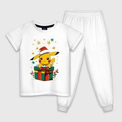 Пижама хлопковая детская Новогодний пика-пика, цвет: белый