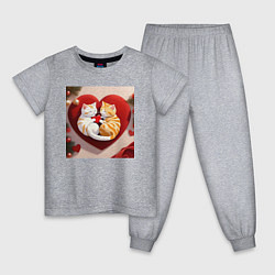 Пижама хлопковая детская Котята с сердчком, цвет: меланж