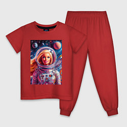 Пижама хлопковая детская Красавица Барби в космосе - нейросеть, цвет: красный