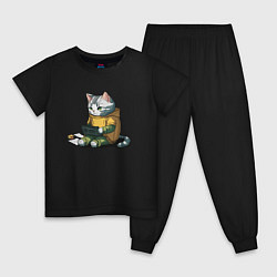 Пижама хлопковая детская Котик за учебой, цвет: черный