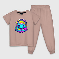 Пижама хлопковая детская Кавайные черепа, цвет: пыльно-розовый