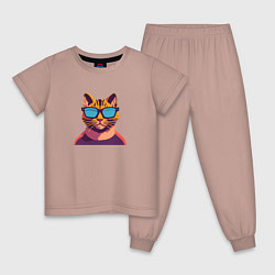 Пижама хлопковая детская Модный кот, цвет: пыльно-розовый