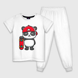 Пижама хлопковая детская Панда скейтер, цвет: белый
