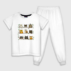 Пижама хлопковая детская Совушки на ветке, цвет: белый