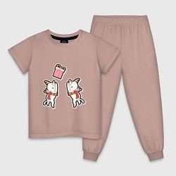 Пижама хлопковая детская Котики и подарок, цвет: пыльно-розовый