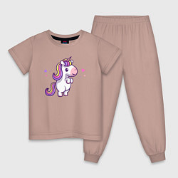 Пижама хлопковая детская Единорог в любви, цвет: пыльно-розовый
