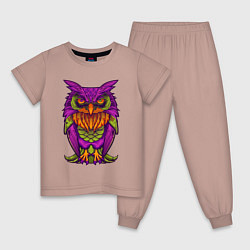 Пижама хлопковая детская Purple owl, цвет: пыльно-розовый