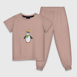 Пижама хлопковая детская Весёлый пингвин в шапке, цвет: пыльно-розовый