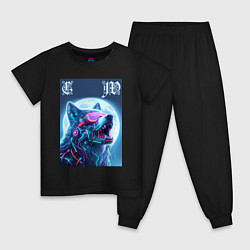 Пижама хлопковая детская Cyber wolf - ai art, цвет: черный