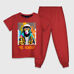 Пижама хлопковая детская Чо каво - обезьяна граффитист в солнечных очках, цвет: красный