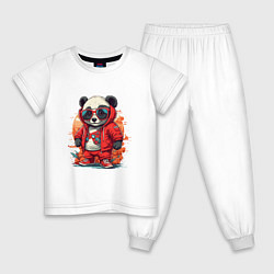 Пижама хлопковая детская Крутая панда в очках, цвет: белый