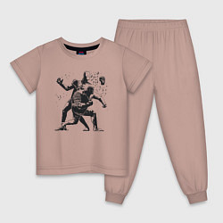 Пижама хлопковая детская Мощный удар боксёра, цвет: пыльно-розовый