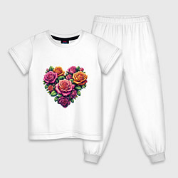 Пижама хлопковая детская Цветы розы в форме сердца, цвет: белый