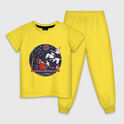 Пижама хлопковая детская Сказка Гуси - лебеди в стиле мезенской росписи, цвет: желтый