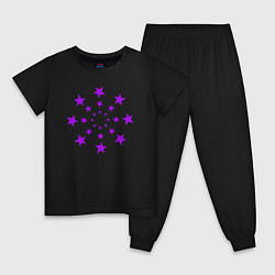 Пижама хлопковая детская Фиолетовые звёзды кружево, цвет: черный