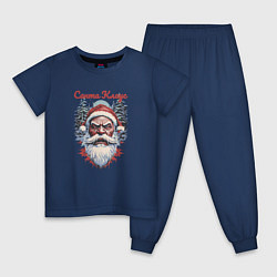 Пижама хлопковая детская Безумный Санта, цвет: тёмно-синий