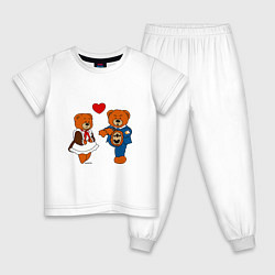 Пижама хлопковая детская Мишки: Айгуль и Марат, цвет: белый