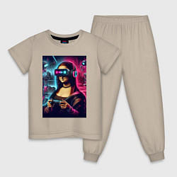 Пижама хлопковая детская Mona Lisa is an avid gamer - fantasy, цвет: миндальный