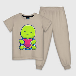 Пижама хлопковая детская Черепашка с сердцем, цвет: миндальный