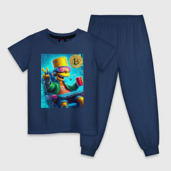 Пижама хлопковая детская Барт Симпсон владелец биткоина, цвет: тёмно-синий
