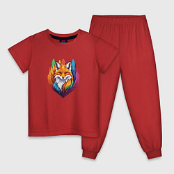 Пижама хлопковая детская Радужная лисица, цвет: красный