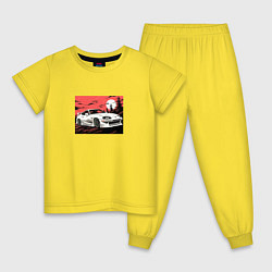 Пижама хлопковая детская Тойота Супра на закате, цвет: желтый