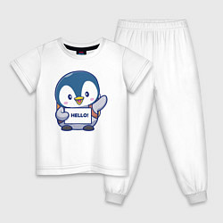 Пижама хлопковая детская Привет пингвин, цвет: белый