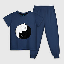 Пижама хлопковая детская Кошачий ин янь, цвет: тёмно-синий